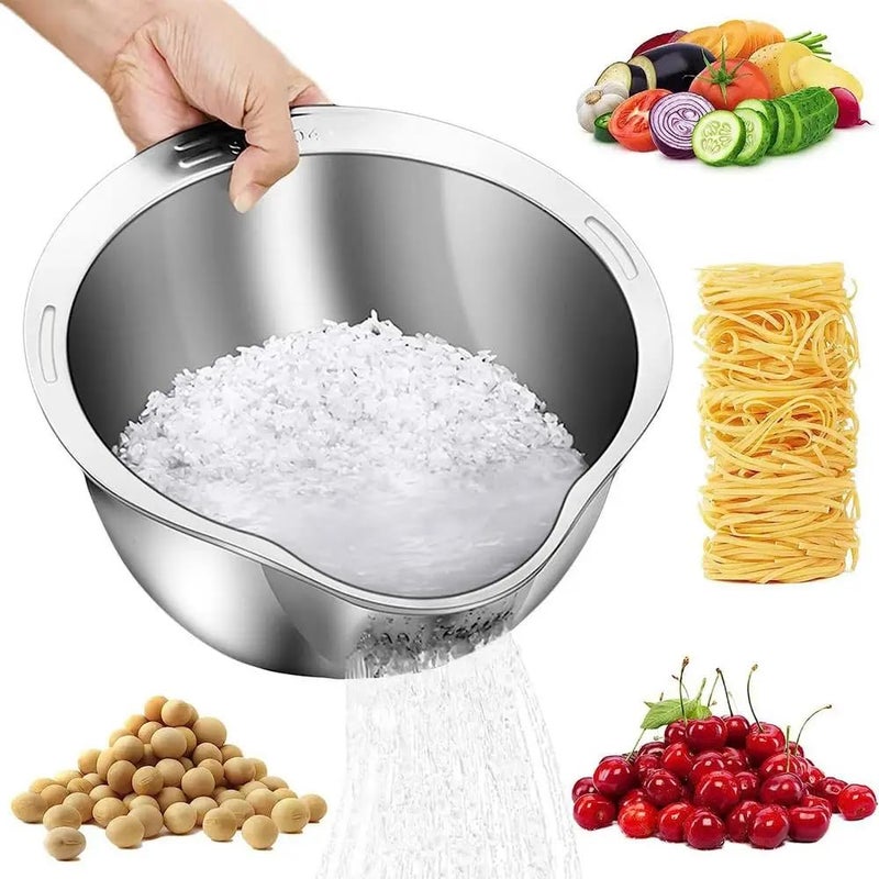 Evona MultiPurpose Stainless Steel Rice Washer Strainer Bowl Rice Cleaner Strainer Strainer Colander for Washing Rice Fruits Vegetables Beans and Grains Versatile Food Strainers Kitchen Tool - Image 1