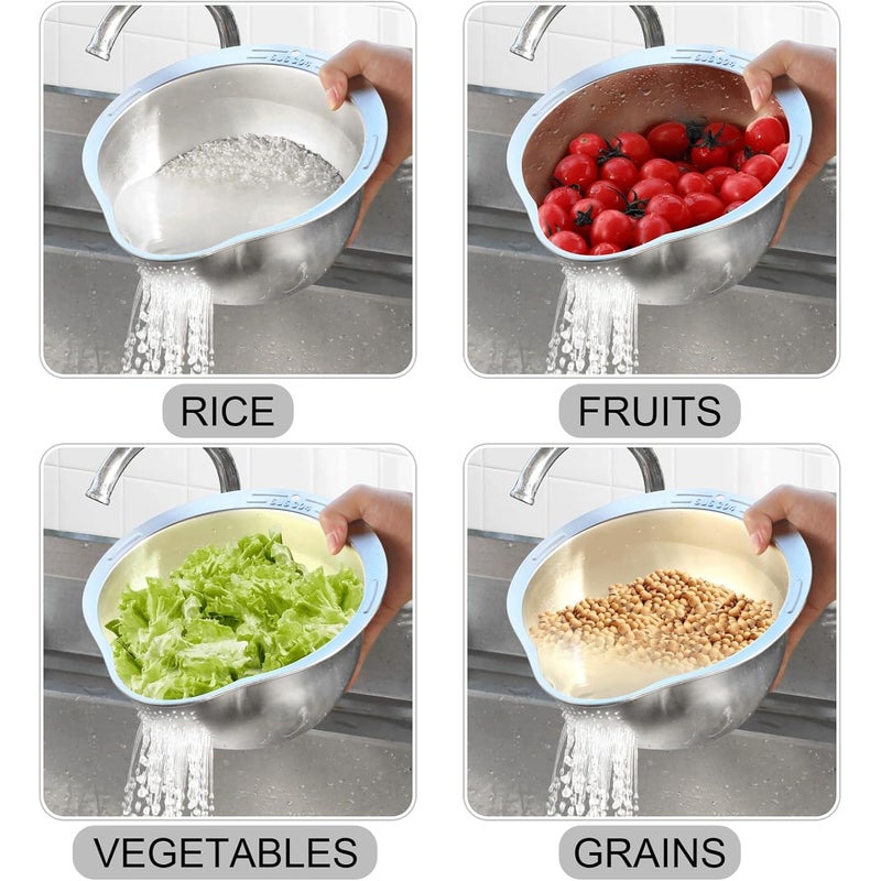 Evona MultiPurpose Stainless Steel Rice Washer Strainer Bowl Rice Cleaner Strainer Strainer Colander for Washing Rice Fruits Vegetables Beans and Grains Versatile Food Strainers Kitchen Tool - Image 3