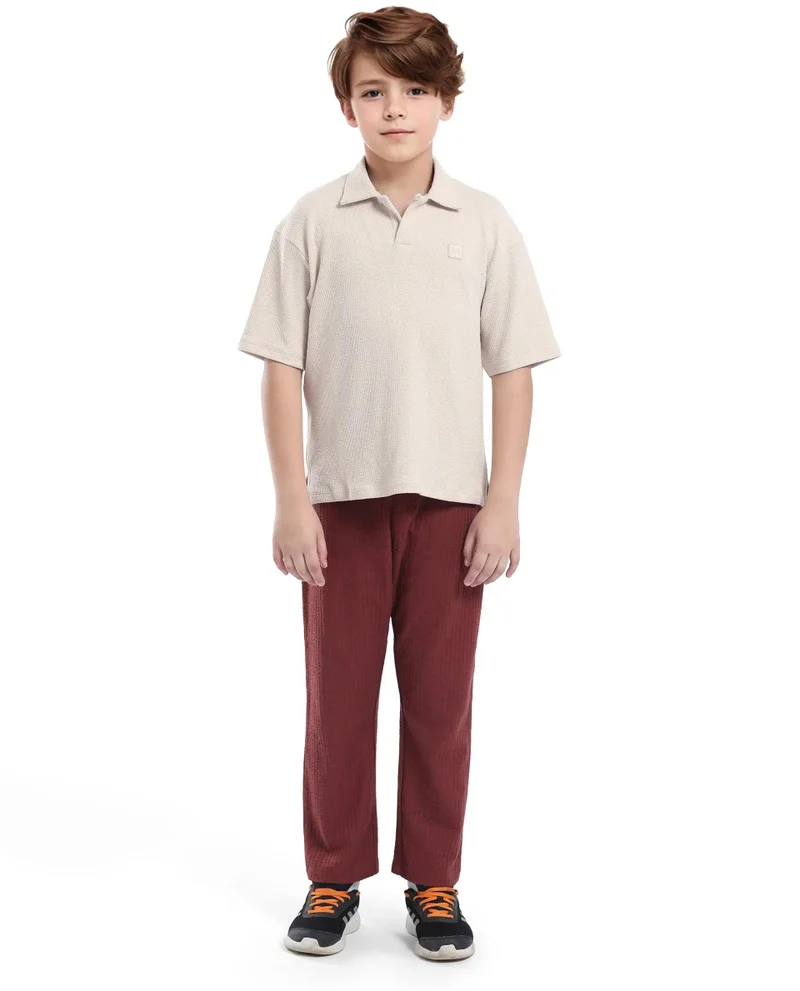 Rare Ones Rare Ones Kids Nisk Light Beige Polyester Blend Short Sleeve Polo Collar Solid Polo