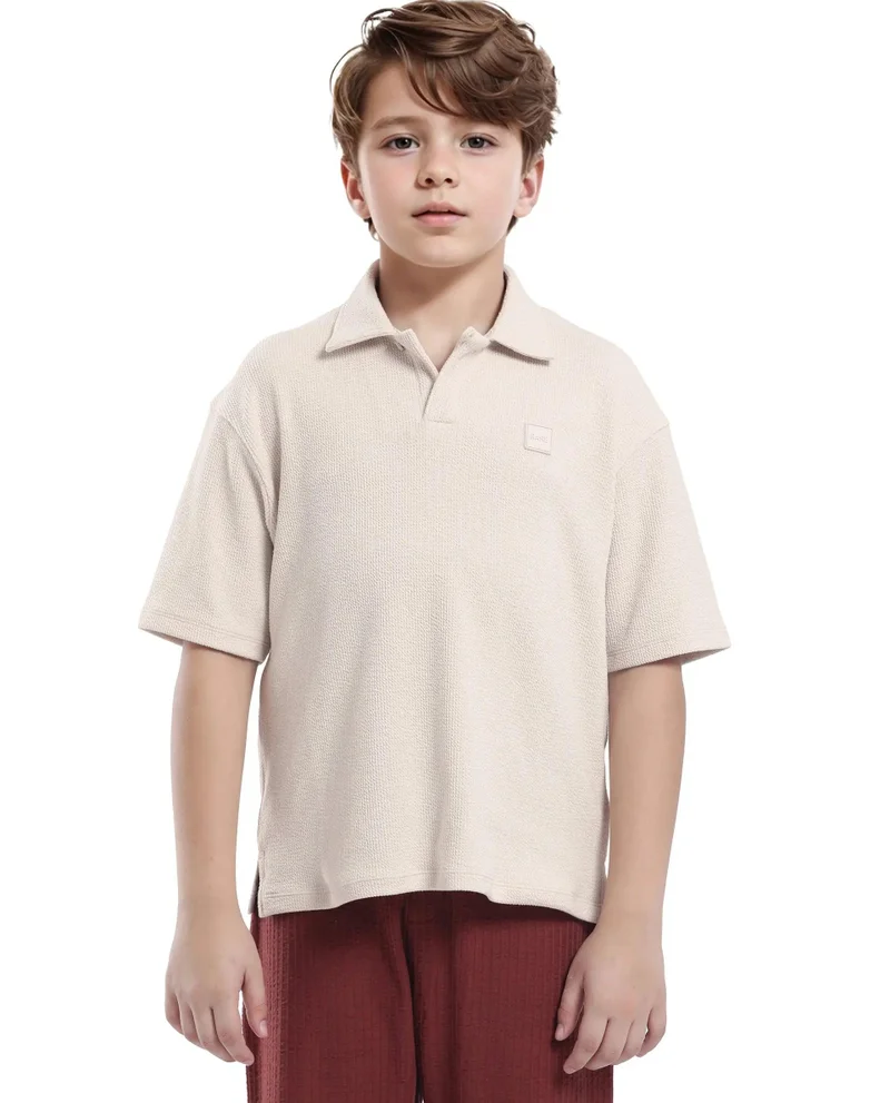 Rare Ones Rare Ones Kids Nisk Light Beige Polyester Blend Short Sleeve Polo Collar Solid Polo