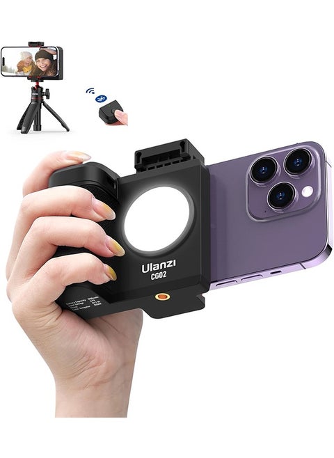 CG-02 Grip Holder for Smartphone Upgraded Phone Camera Grip w Remote Shutter Handheld Tripod Mount Fill Light Handheld Photography Accessories for iPhone 16 15 14 Pro Max etc