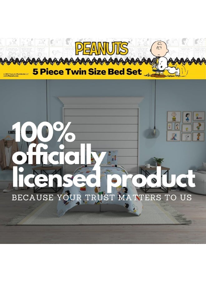 Franco - Franco Collectibles Peanuts Multi Character Bedding 5 Piece Super Soft Comforter and Sheet Set with Sham, Twin - Image 1