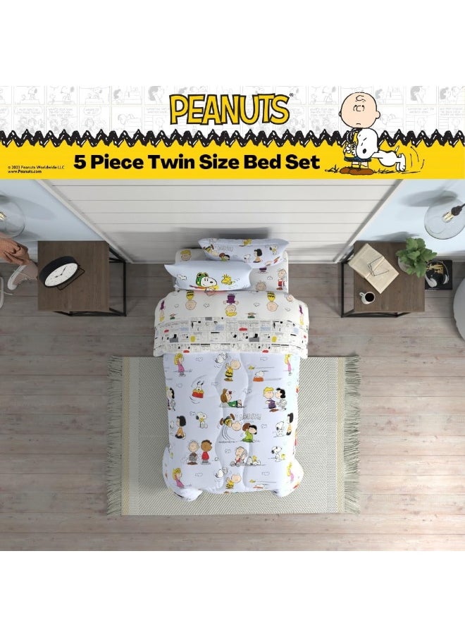 Franco - Franco Collectibles Peanuts Multi Character Bedding 5 Piece Super Soft Comforter and Sheet Set with Sham, Twin - Image 1