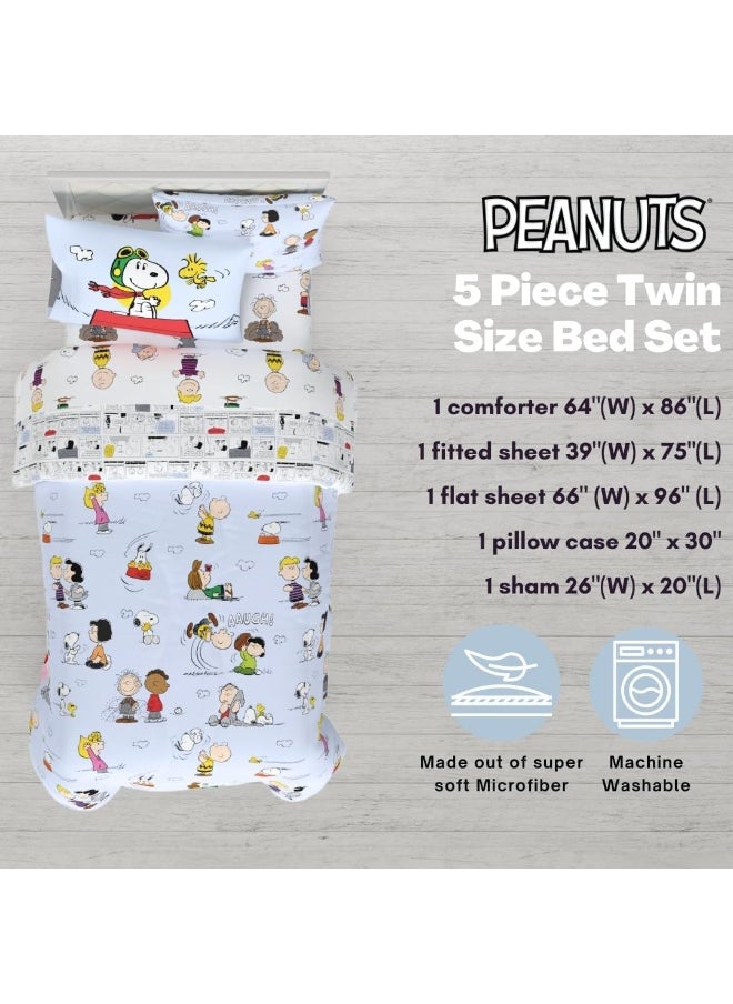 Franco Franco Collectibles Peanuts Multi Character Bedding 5 Piece Super Soft Comforter and Sheet Set with Sham, Twin  - Image 3