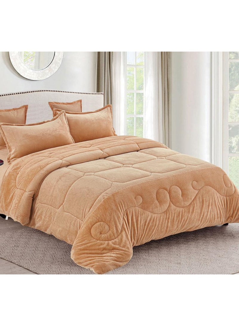 COMFY FAUX FUR 6PC KING SIZE ROYALTY COLLECTION BEIGE SOFT COMFORTER SET
