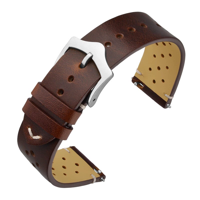 ANNEFIT Vintage Leather Watch Strap 20mm Quick Release Replacement Band for Men and Women with Silver Buckle Brown - Image 2