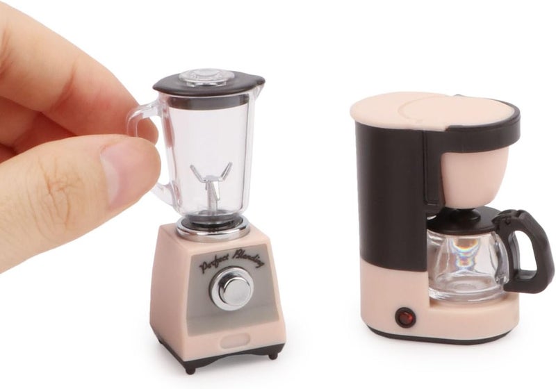 Cutemini Dollhouse 1/12 Miniture Coffee Maker & Juicer Set 2Pcs Doll House Kitchen Appliances Furniture Plastic Model Coffee Pot Blender Accessories (Pink) - Image 1