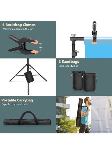 Backdrop Stand, 7x10Ft Adjustable Photo Backdrop Stand Kit with 4 Crossbars, 6 Background Clamps, 2 Sandbags, and Carrying Bag for Parties/Wedding/Photography/Festival Decoration