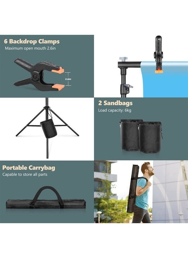 Aureday - Backdrop Stand, 7x10Ft Adjustable Photo Backdrop Stand Kit with 4 Crossbars, 6 Background Clamps, 2 Sandbags, and Carrying Bag for Parties/Wedding/Photography/Festival Decoration - Image 1