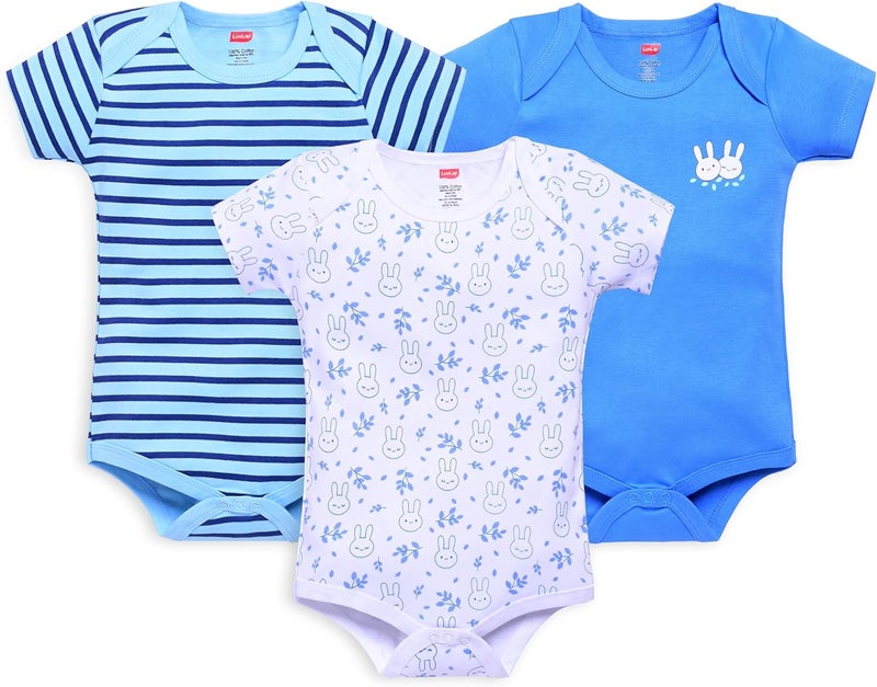 Luvlap Unisex Half Sleeve Romper/Bodysuit Pack of 3 - Multicolor for 9-12 Months - Image 1
