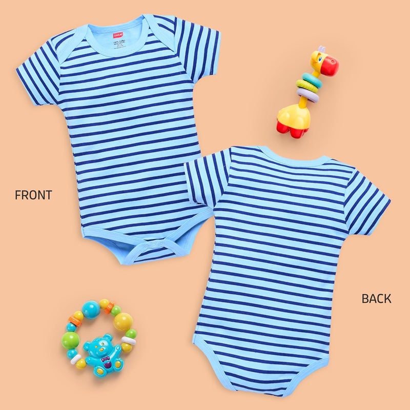 Luvlap Unisex Half Sleeve Romper/Bodysuit Pack of 3 - Multicolor for 9-12 Months - Image 2