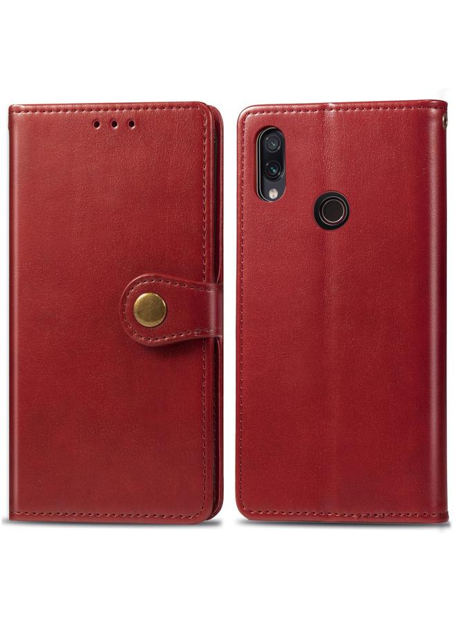 The Bros Retro Solid Color Leather Buckle Mobile Phone Protection Leather Case with Photo Frame & Card Slot & Wallet & Bracket Function for Xiaomi Redmi 7