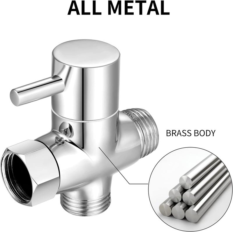 G1/2" Shower Head Diverter Valve, Solid Brass Shower Arm Diverter Valve for Hand Held Showerhead and Fixed Spray Head, 20mm Diameter 3-Way Universal Shower System Replacement Part (Chrome Finish) - Image 4