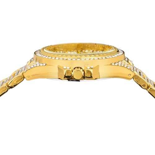 SWADESI STUFF Glint Hand-Studded Diamonds Gold Date Dial Premium Luxury Stainless Steel Strap Analog Watch For Men, Gold Band - Image 3