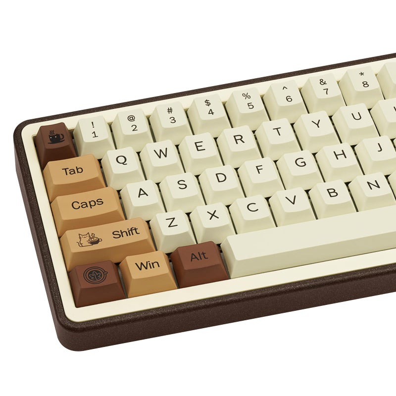 COOMICKEY Brown PBT Keycaps, Coffee Cat Cute Keycaps, Cherry Profile Key caps 60 65 75 100 Percent, Dye-Sublimation Custom 130 Keys Set for 100%, 75%, 65%, 60% Cherry Gateron MX Switches Keyboards - Image 1