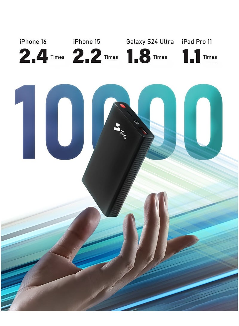 إس كى إى باور بانك فائق النحافة بسعة 10000mAh | شحن سريع 22.5 واط | منافذ USB-C PD و USB-A QC | تصميم خفيف الوزن ومثالي للسفر - Image 2
