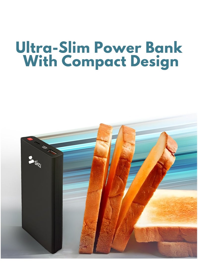 إس كى إى باور بانك فائق النحافة بسعة 10000mAh | شحن سريع 22.5 واط | منافذ USB-C PD و USB-A QC | تصميم خفيف الوزن ومثالي للسفر - Image 3