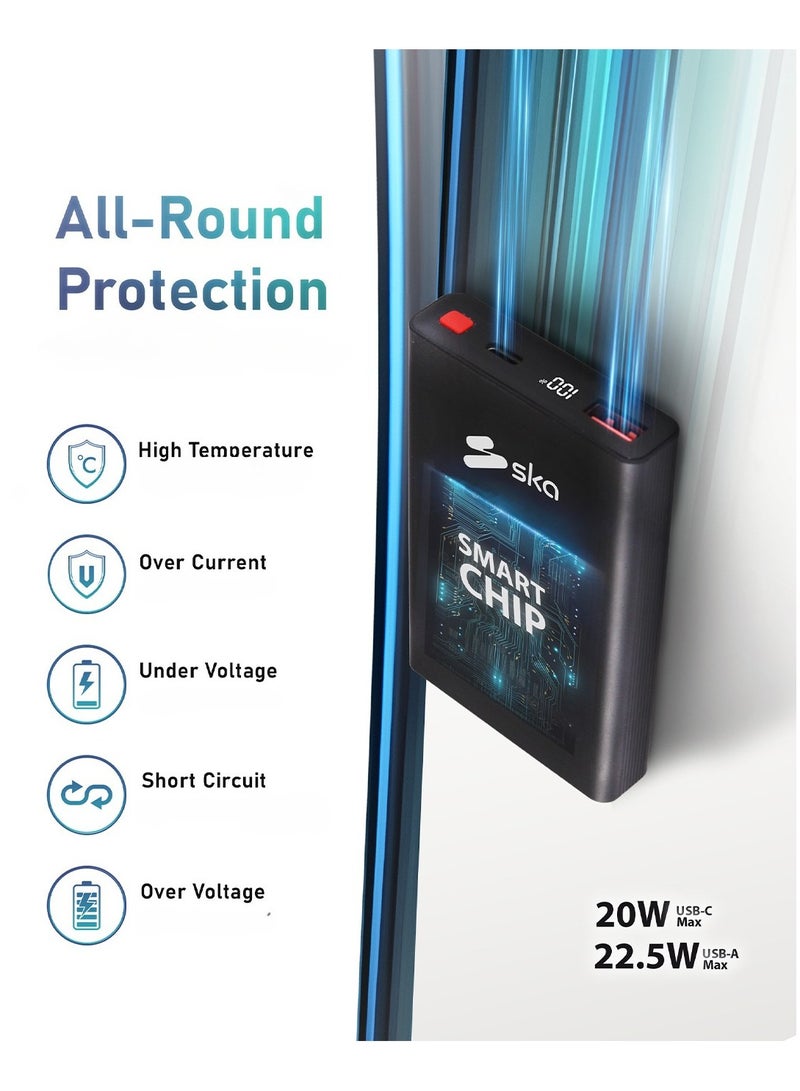 إس كى إى باور بانك فائق النحافة بسعة 10000mAh | شحن سريع 22.5 واط | منافذ USB-C PD و USB-A QC | تصميم خفيف الوزن ومثالي للسفر - Image 5