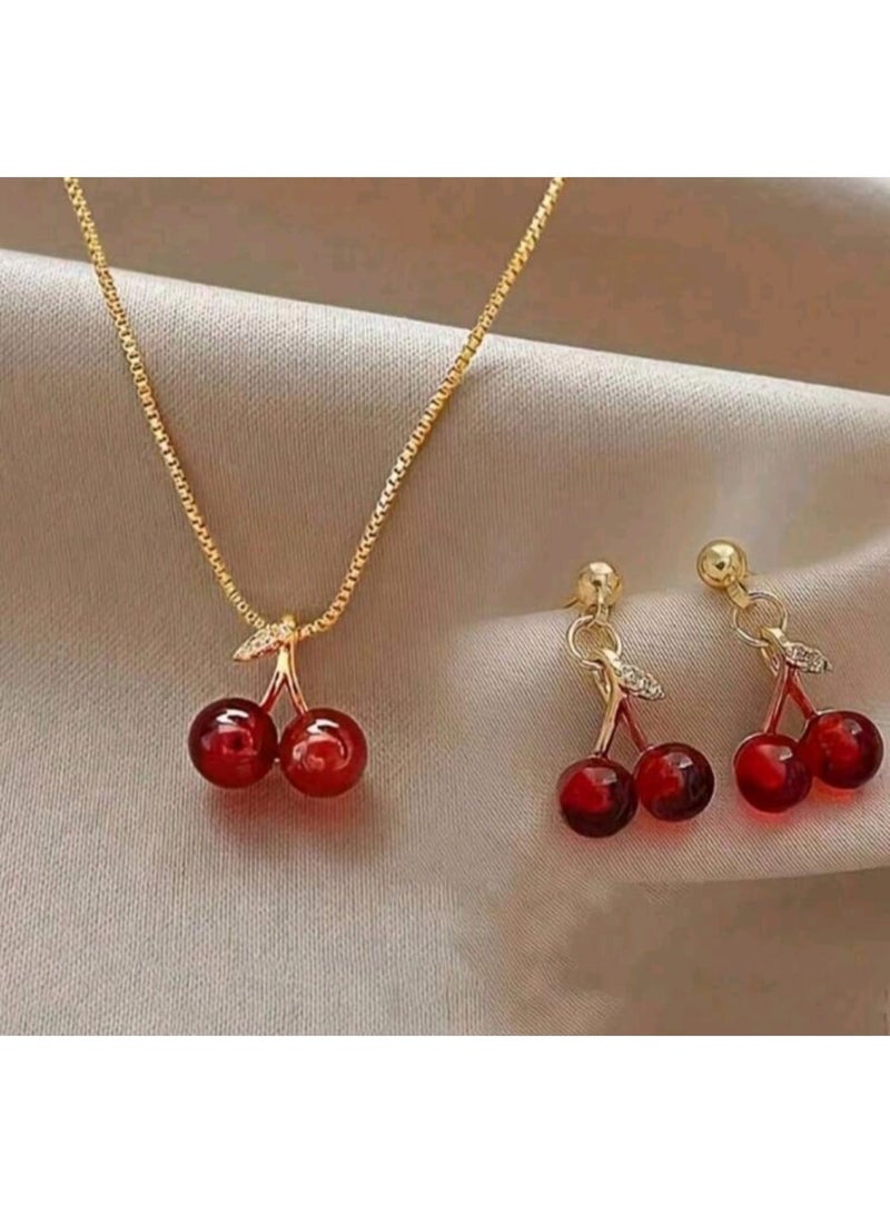 شي إن مجموعة مجوهرات الكرز العتيقة المكونة من 3 قطع: - Image 1