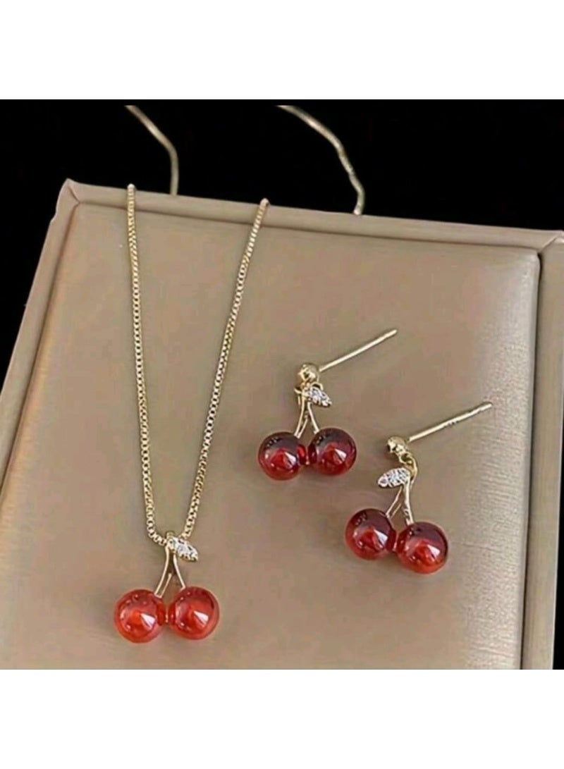 شي إن مجموعة مجوهرات الكرز العتيقة المكونة من 3 قطع: - Image 3