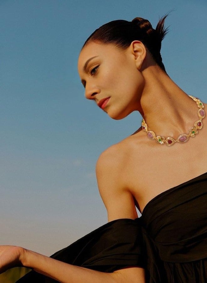 كويريز قلادات كويريس الذهبية العتيقة السميكة للنساء، قلادة تشوكر ملونة من العصور الوسطى والفيكتورية، قلادة بيزنطية منقوشة، مجوهرات أزياء ماكسيمالي - Image 2