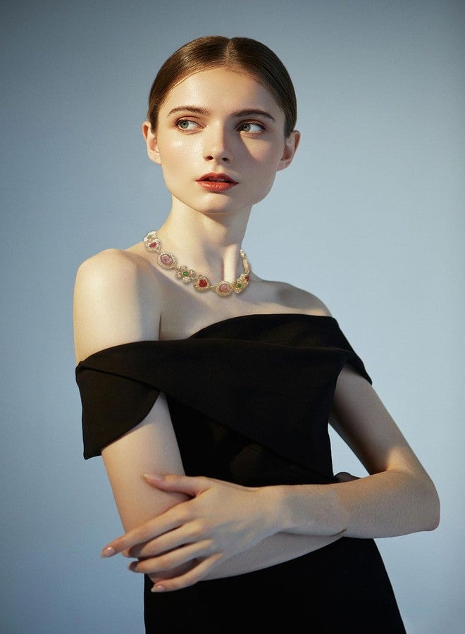 كويريز قلادات كويريس الذهبية العتيقة السميكة للنساء، قلادة تشوكر ملونة من العصور الوسطى والفيكتورية، قلادة بيزنطية منقوشة، مجوهرات أزياء ماكسيمالي - Image 3