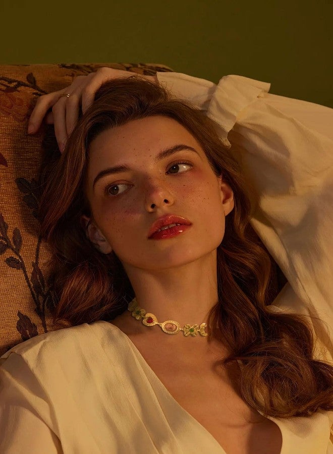 كويريز قلادات كويريس الذهبية العتيقة السميكة للنساء، قلادة تشوكر ملونة من العصور الوسطى والفيكتورية، قلادة بيزنطية منقوشة، مجوهرات أزياء ماكسيمالي - Image 4