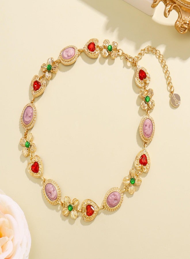 كويريز قلادات كويريس الذهبية العتيقة السميكة للنساء، قلادة تشوكر ملونة من العصور الوسطى والفيكتورية، قلادة بيزنطية منقوشة، مجوهرات أزياء ماكسيمالي - Image 5