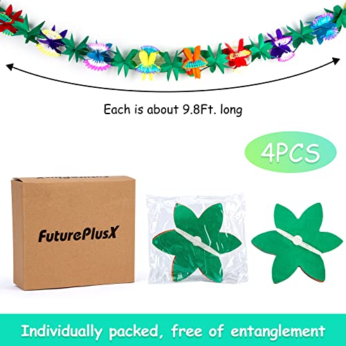 FUTUREPLUSX 4PCS Tropical Garland Party Decorations, 9.8ft Luau Paper Flower Banners Multicolor Hawaiian Hibiscus Garlands for Mexican para Fiesta Tiki Party Decor Supplies - Image 2
