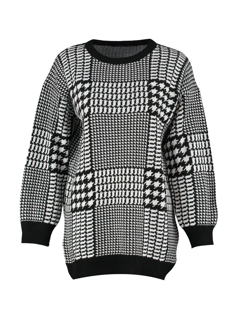 trendyol Geometric Print Crew Neck Sweater