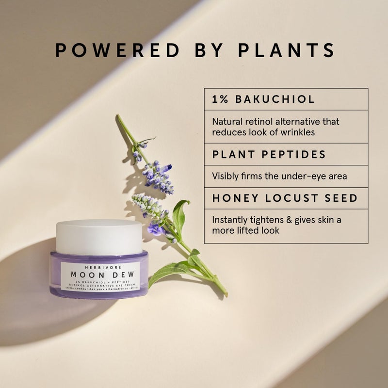 HERBIVORE Moon Dew 1% Bakuchiol + Peptides Retinol Alternative Anti Aging Eye Cream Reduces Fine Lines, Wrinkles & Puffiness, Plant-based, Vegan, Cruelty-free, 15mL / 0.5 oz - Image 2