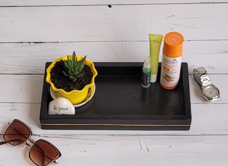 RM Black Marble Brass Inlay Tray Bathroom Kitchen Dresser Vanity Tray Jewelry Dish Ring Cosmetic Organizer for Candle Perfume Small Plant Home Decor Mini Size Marble MultiPurpose Tray - Image 2