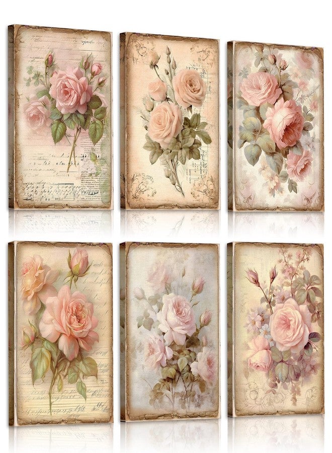 Vercraft 6 Pcs Framed Flowers Canvas Wall Art Colorful Floral Wall Decor Botanical Flower Pictures Wall Decor for Home Office Bedroom Plant Printing Painting, 8 x 10 Inch(Rose) - Image 1