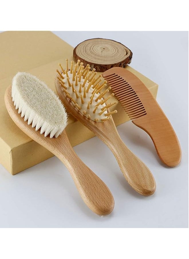 U-HOOME - Baby Hair Brush And Comb Set For Newborn Wooden Baby Hair Brush Set With Soft Goat Bristle Cradle - Image 1