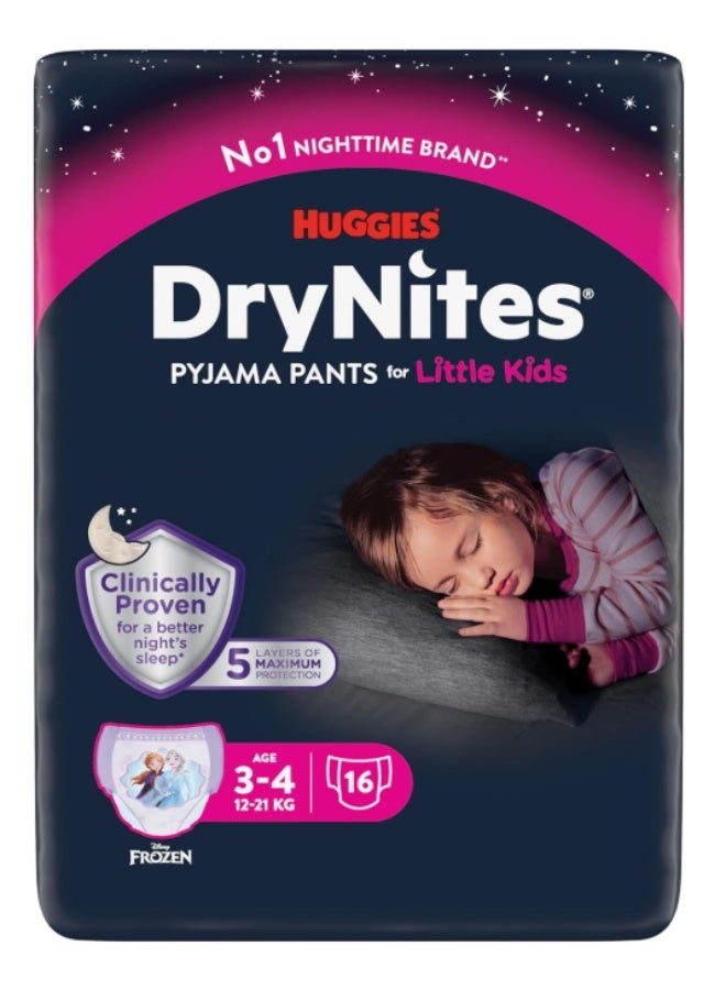 HUGGIES DryNites Girl's, 3-4yrs (16 Pants) - Image 1