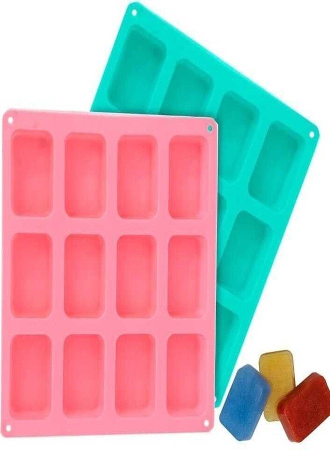 KITCHOOK Silicone Chocolate Mould 12 Cavity Rectangle Shape Round Edges Silicone Mould for Cake Chocolate Muffin Cup Cake Soap Maker DIY Approx 75-80 Gram (Random Color) (Pack of 1) AJ 280 - Image 1