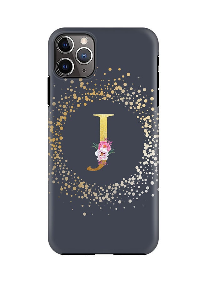 Stylizedd Monogram Tough Cover for Apple iPhone 11 Pro Max Case Custom Initials Letter Floral Pattern Tough Pro Dual Layer hybrid PC inner TPU protection Alphabet- J (Grey) - Image 1
