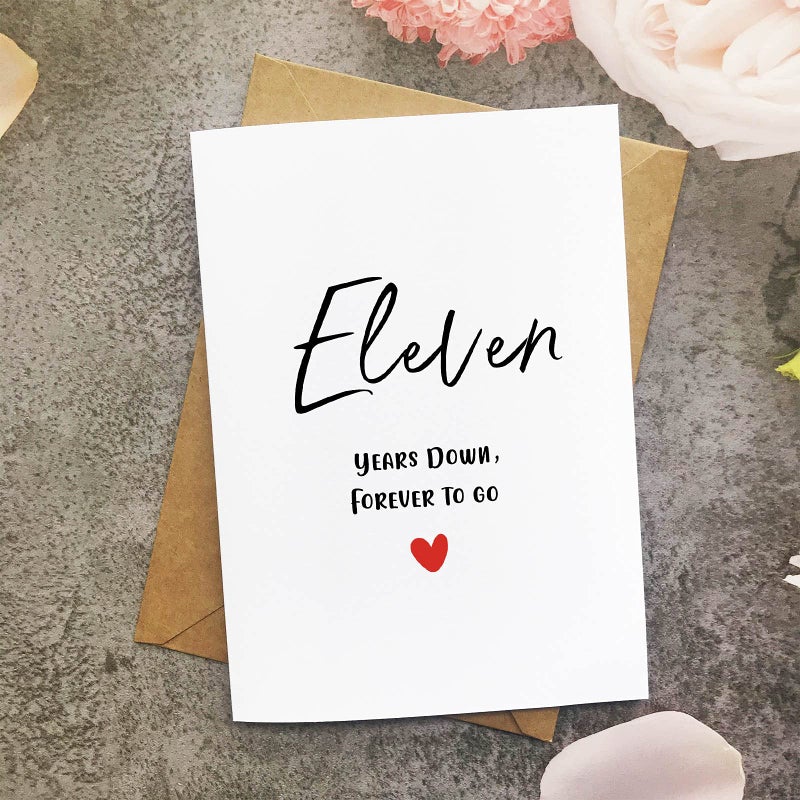 MAGJUCHE 11th Anniversary Card, Eleven Years Down Forever To Go, Romantic Valentines Day Wedding Card For Husband Wife - Image 2