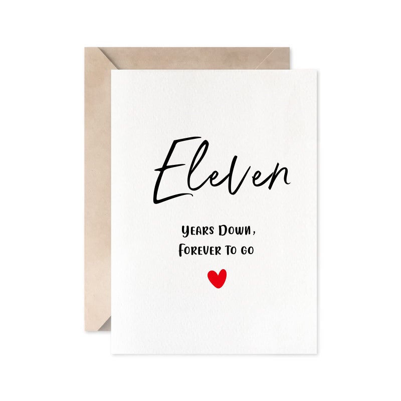 MAGJUCHE 11th Anniversary Card, Eleven Years Down Forever To Go, Romantic Valentines Day Wedding Card For Husband Wife - Image 1