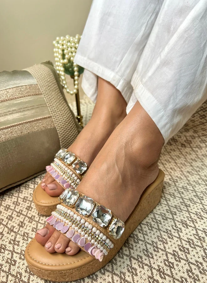 Sandal Stories SANDAL STORIES Ethnic Embellished PU Wedge Sandals for Casual Wear
