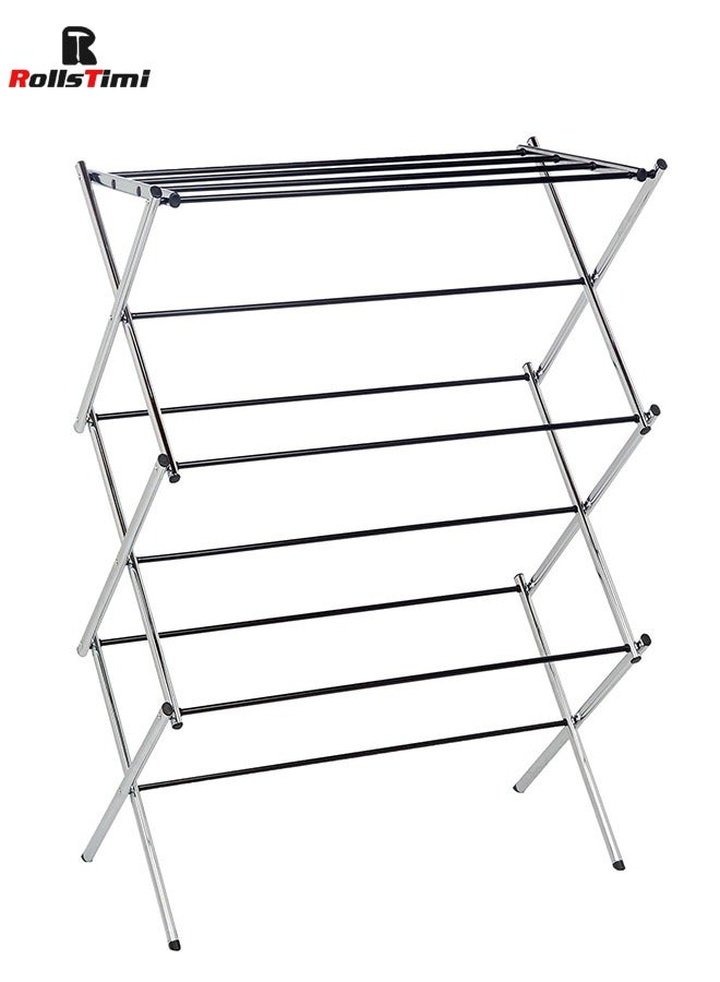 RollsTimi  Foldable Laundry Rack for Air Drying Clothing, 36.8x74.9x105.9cm(LxWxH), Chrome Silver - Image 1