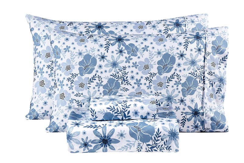 Mooreeke Full Size Sheets Set - 4 Piece Soft Breathable Microfiber Bed Sheet Set - Blue & White Flower Pattern Sheet Set Full - Deep Pocket Non-Slip Floral Fitted Sheet Included for All Season - Image 1