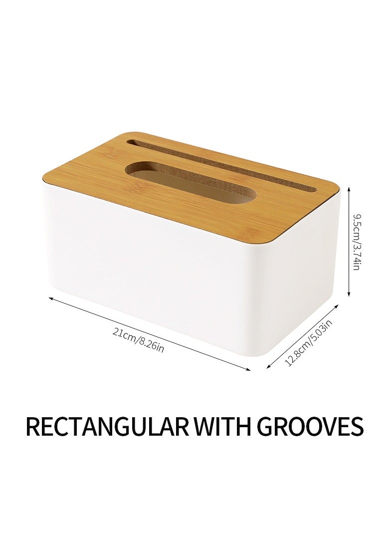 Generic Modern Plastic Rectangular Tissue Box Cover with Waterproof Bamboo Wood Lid.  - Image 3
