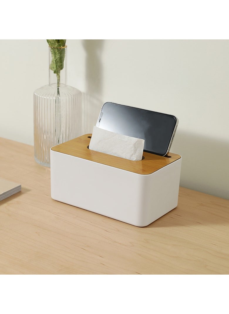 Generic Modern Plastic Rectangular Tissue Box Cover with Waterproof Bamboo Wood Lid.  - Image 2