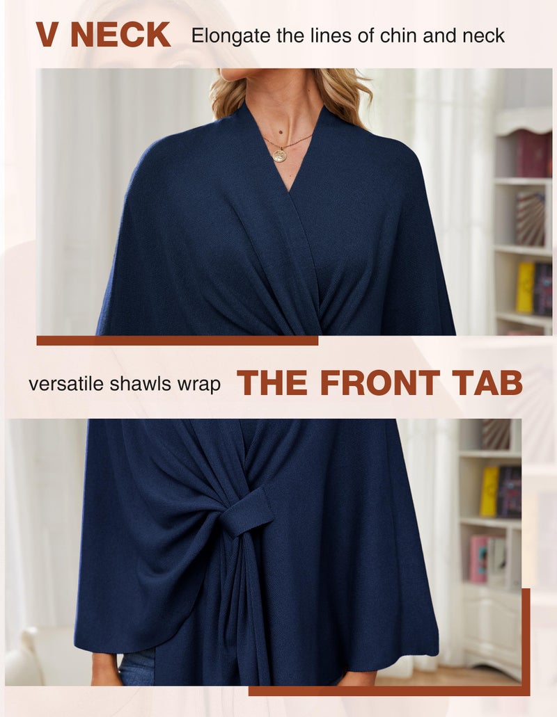 PULI Women's Elegant Shawl Wraps Soft Open Front Poncho Sweater for Spring Fall Winter Dark Slate Blue - Image 5