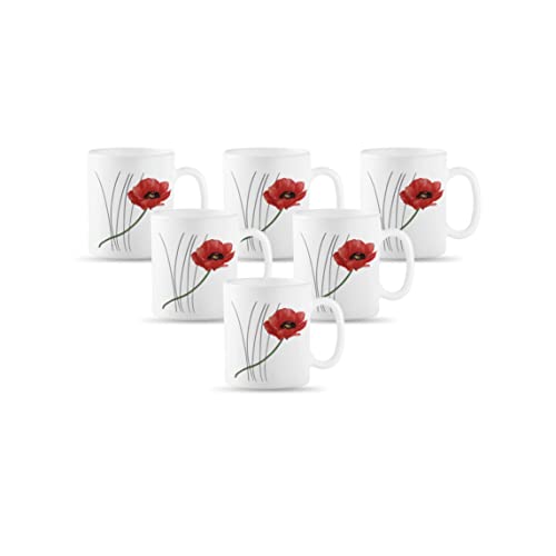 La Opala Diva, Opal Glass Coffee Mug Set Cylinder Regular 6 Pcs, Soul Passion, White, Standard - 180 Ml - Image 1