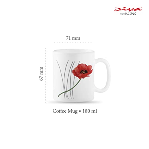 La Opala Diva, Opal Glass Coffee Mug Set Cylinder Regular 6 Pcs, Soul Passion, White, Standard - 180 Ml - Image 2