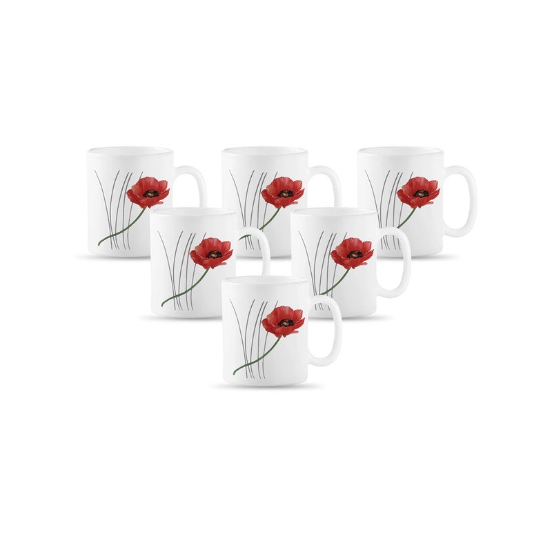 La Opala Diva, Opal Glass Coffee Mug Set Cylinder Regular 6 Pcs, Soul Passion, White, Standard - 180 Ml - Image 5