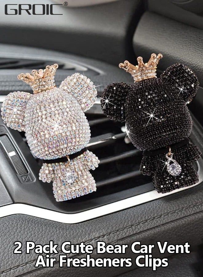 جرويك قطعتان من معطرات الهواء للسيارة على شكل دب لامع، مشبك فتحة تهوية للسيارة على شكل دب من الألماس، مشبك فتحة تهوية معطر هواء للسيارة على شكل دب من الكريستال اللامع، ديكور داخلي للسيارة من حجر الراين - Image 2