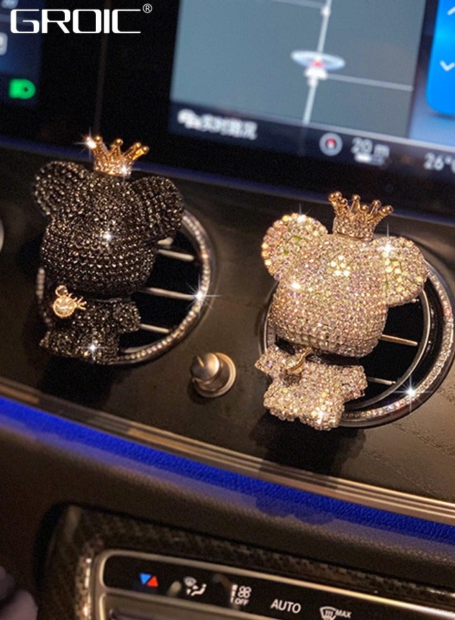 جرويك قطعتان من معطرات الهواء للسيارة على شكل دب لامع، مشبك فتحة تهوية للسيارة على شكل دب من الألماس، مشبك فتحة تهوية معطر هواء للسيارة على شكل دب من الكريستال اللامع، ديكور داخلي للسيارة من حجر الراين - Image 4